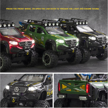 1:24 Benz X-CLASS 6x6 Diecast Pickup With Bike Toy